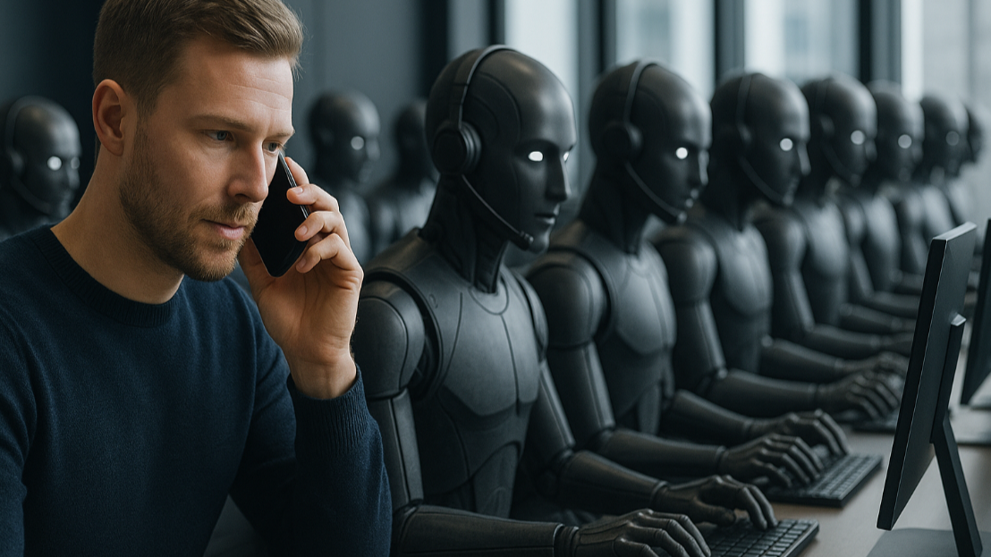 Operatore al telefono con agenti AI in un contact center